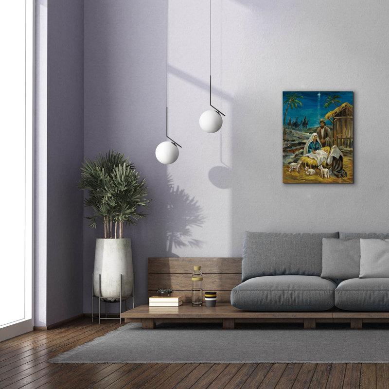 Art de toile "Nativité" par Silvia Vassileva, H 34 po x l 26 po