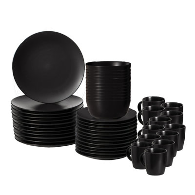 48 Pc Dinnerware Dish Set For 12 Person | Mugs, Salad And Dinner Plates And Bowls Sets, Dishes With Highly Chip And Crack Resistant, Dishwasher And Microwave Safe, Black