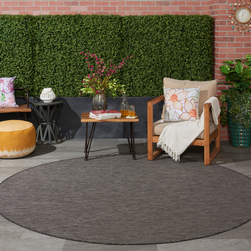Lillehammer Solid Indoor/Outdoor Area Rug, Round 8', Charcoal