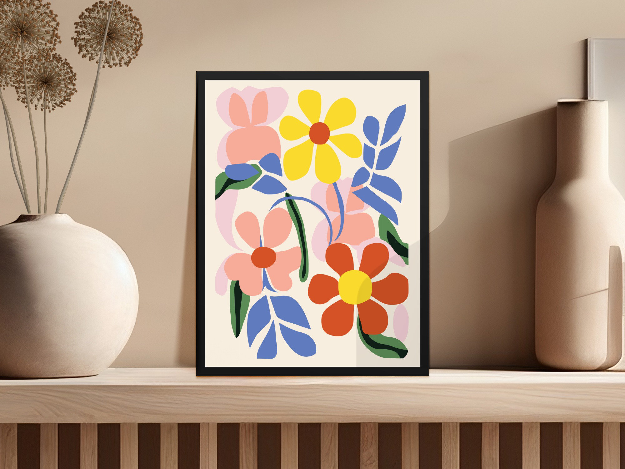 Lark Manor Colorful Abstract Floral Bouquet Wall Art Decoration Framed ...
