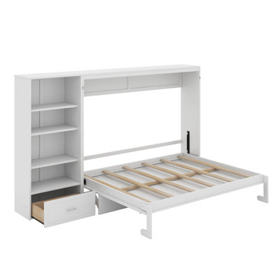 Grand lit escamotable avec compartiments de rangement à hauteur réglable et tablette