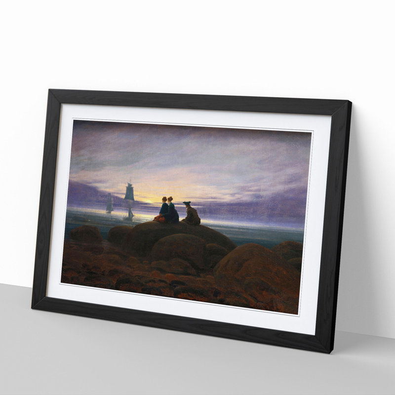 Moonrise Over the Sea by Caspar David Friedrich - Picture Frame Painting, 48cm H x 65cm W x 2cm D, Black