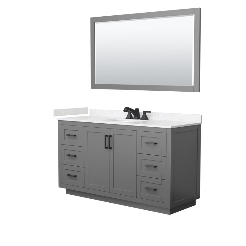 Meuble-lavabo simple autoportant de 60 po avec plateau en marbre Miranda, Gris, Noir mat