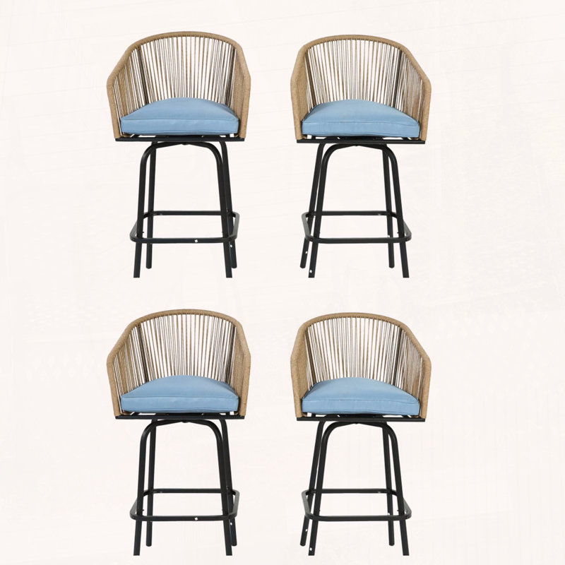 Wicker Bar Stool with Armrests (Set of 4)