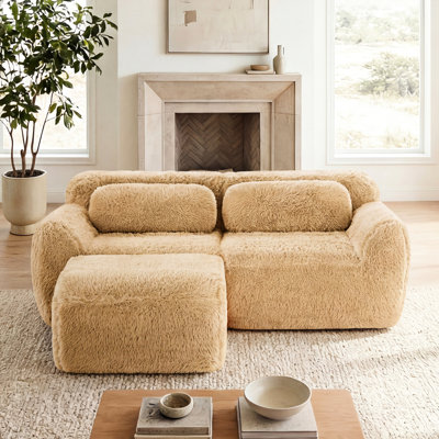 Khaki L-shaped Modular With Chaise, Soft , 32d High Density Sponge, Ergonomic Fitting, Slip Bottom, No Assembly Required Boneless 2 Fluffy Resilience Foam, Curve, Design, Throw Pillows,