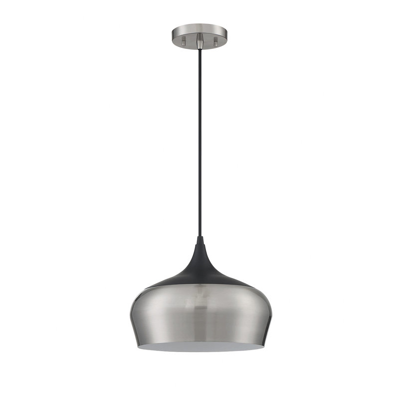 Luminaire suspendu chromé et noir à 1 lumière Kashmira, Nickel satiné, Nickel satiné