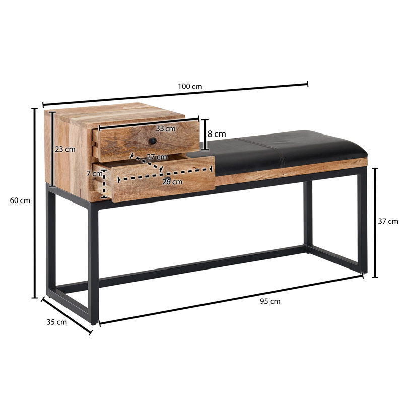 Retiro Genuine Leather Upholstered Storage Bench, Black