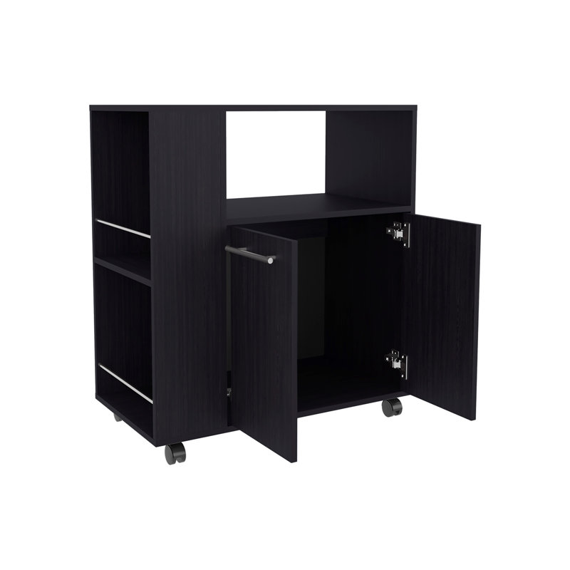 Chariot de cuisine avec tablette pour four à micro-ondes. Rangement ouvert. et armoire à deux portes, Wengé