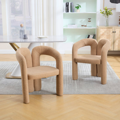 Chaise d'appoint / de salle à manger rembourrée en velours de conception contemporaine avec mousse à haute densité et pieds en bois, ensemble de 2 (Teddy chameau)