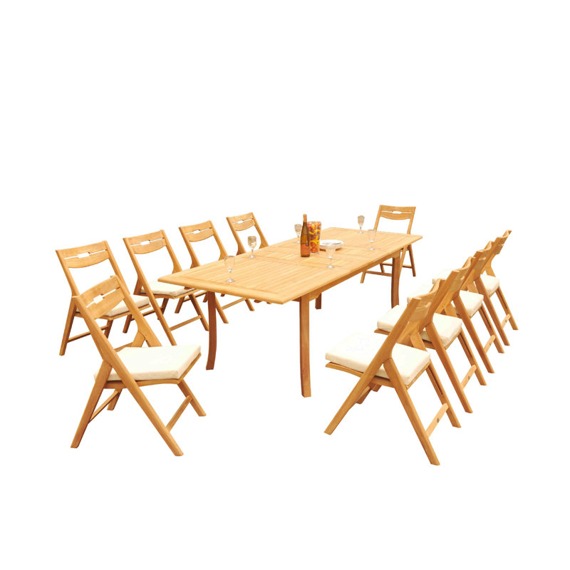 Cimara 10 - Person Teak Wood Patio Dining Set with Rectangular Table