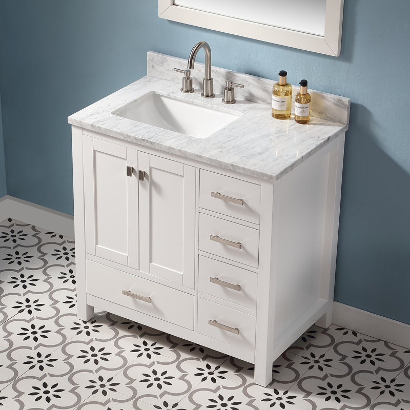 Ensemble de meuble-lavabo simple 36 po Whitney, Blanc, Nickel brossé