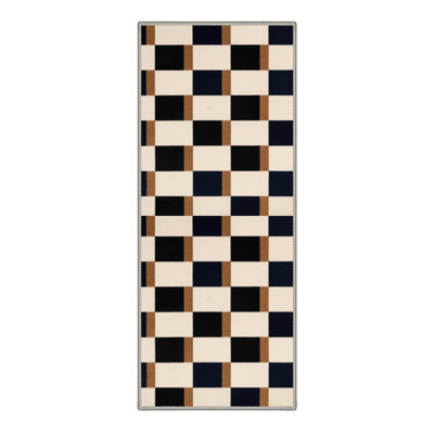 Liadan Monochrome Checkered Machine Washable Biege / Brown / Black Indoor Area Rug with Non-Slip Backing