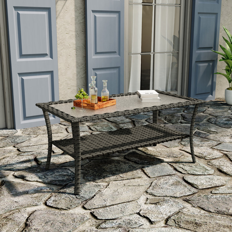 Rectangular Glass Outdoor with Umbrella Hole Coffee Table - 100.1 cm W 55.1 cm D, Grey