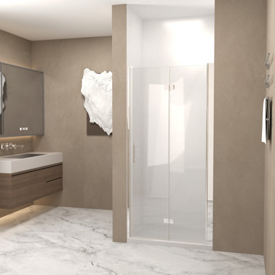 3332 "X 72" Bifold Shower Door, 1/4"(6Mm) Tempered Glass, Chrome Aluminum Frame, Explosion Proof Film