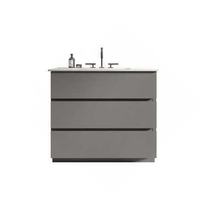 Grand meuble-lavabo de salle de bain autoportant avec lavabo avec 3 trous de robinet pour salle de bain moderne, lavabo une pièce sans drain et robinet, pré-assemblé