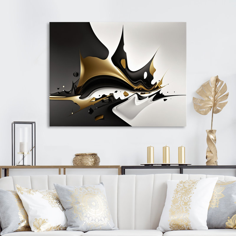 Décoration murale géométrique moderne en or doré et noir II, H 12 po x l 20 po x P 1 po