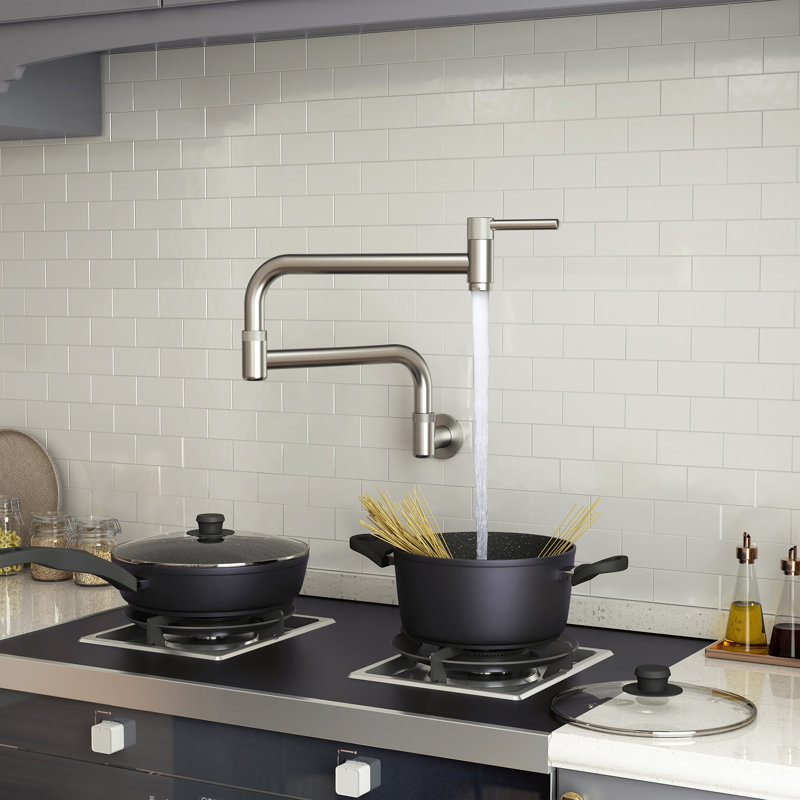CASAINC 1.8 Flow Wall Mount Swing Arm Folding Pot Filler Kitchen Faucet, Brushed Nickel