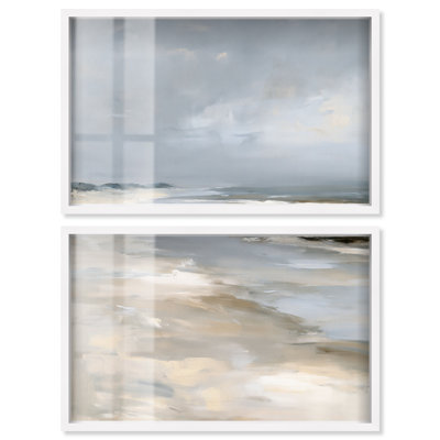 Décoration murale côtière Fading Coast II, impression encadrée, par Art Remedy, lot de 2