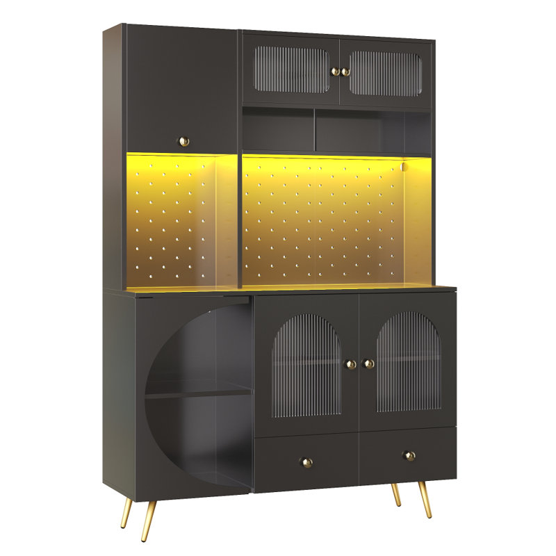 176 cm H Glass Standard Pantry / Tall Cabinet, Black