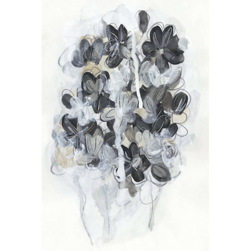 Monochrome Flora II by June Erica Vess - Painting, 46cm H x 30cm W, Black Floater Framed