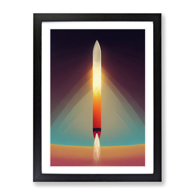 The Beaming Spaceship Rocket 1 Piece Single Picture Frame Wall Art, 46cm H x 34cm W x 2cm D, Black Framed
