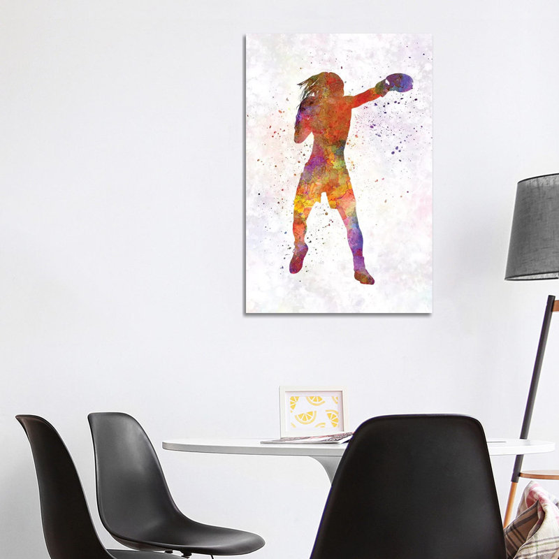 Woman Boxer Boxing Kickboxing Silhouette Isolated IIII by Paul Rommer - Wrapped Canvas Painting, 101.6 cm H x 66.04 cm W