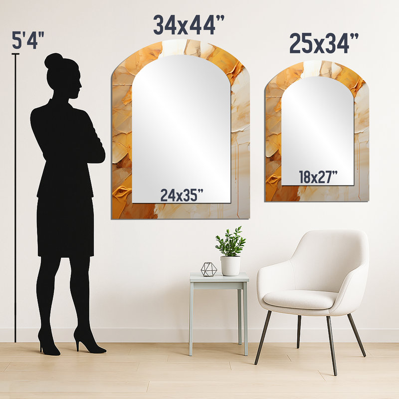 Miroir mural Amber Glow II - Paysages, miroir décoratif asymétrique moderne, 43 po x 33 po