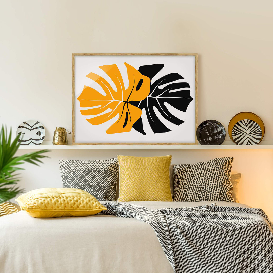 Gerahmtes Poster Monstera Black Yellow