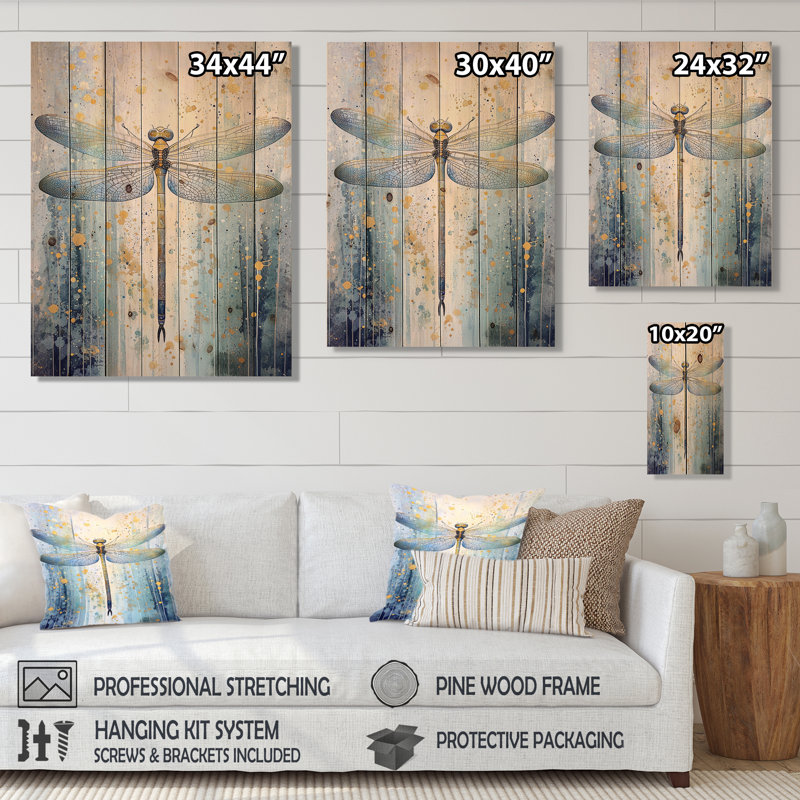 Dragonflies III - Dragonfly Animal Wood Wall Decor On Natural Pine Wood, 40" H x 30" W