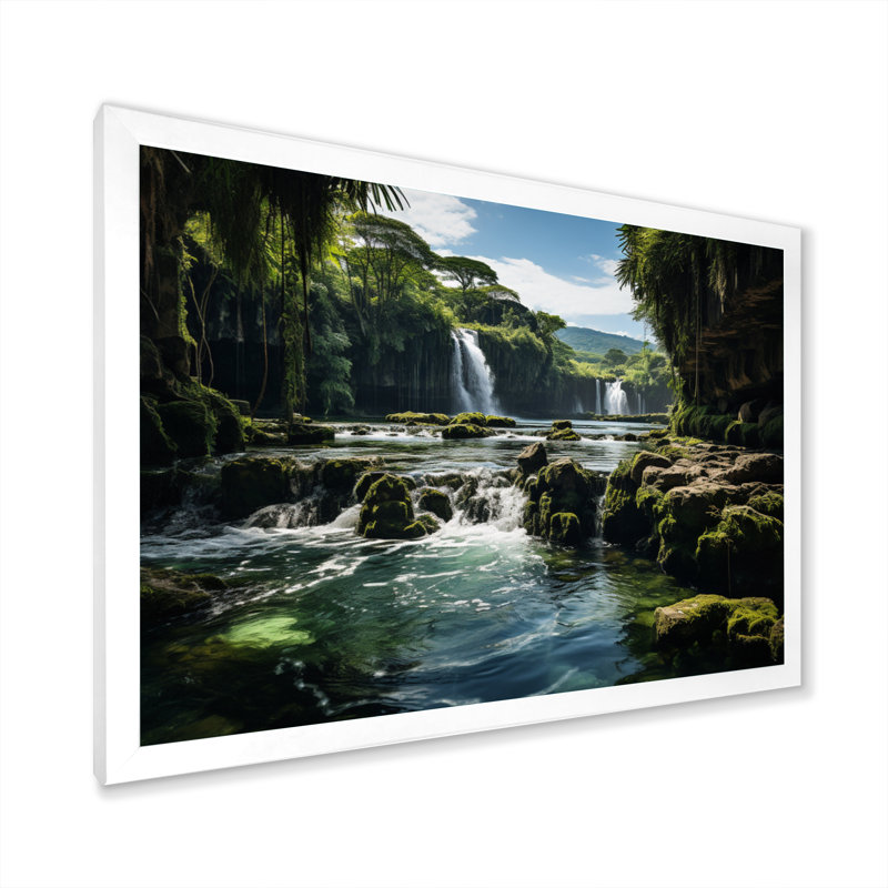Cascade de dominicains, reproduction sur toile, H 24 po x l 32 po x P 1 po, Cadre photo blanc