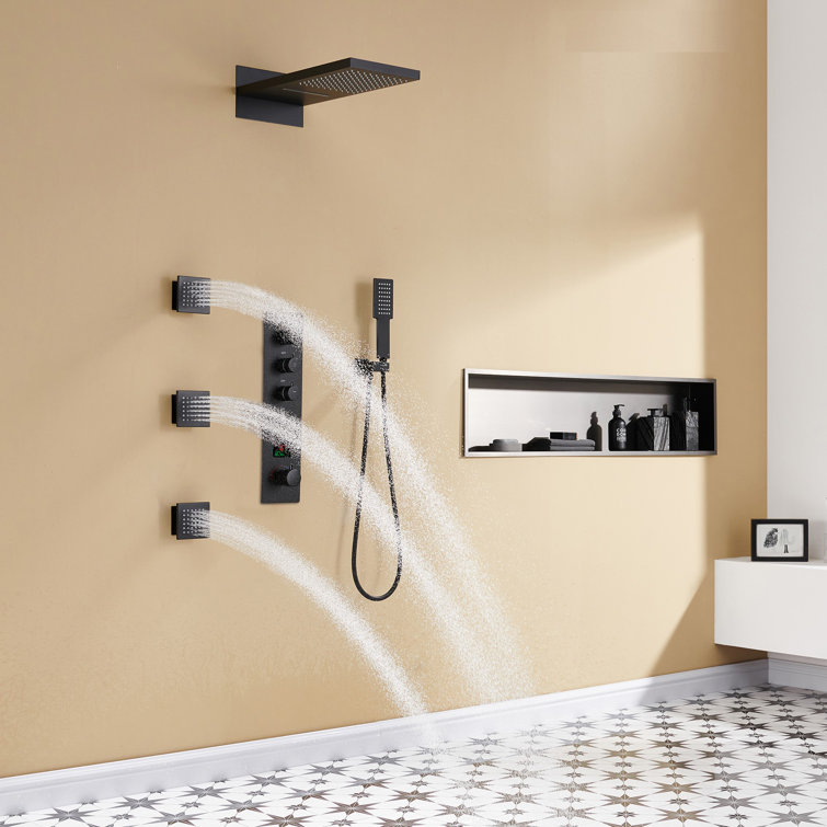 Herathena 3 Functions Digital Display 22" Shower System with 3 Body Jets and Rough-in Valve