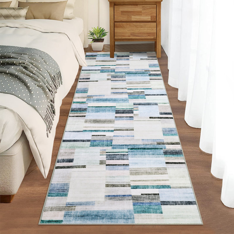 Tapis géométriques lavables pour la maison de bureau, Blue, Runner 2' x 6'