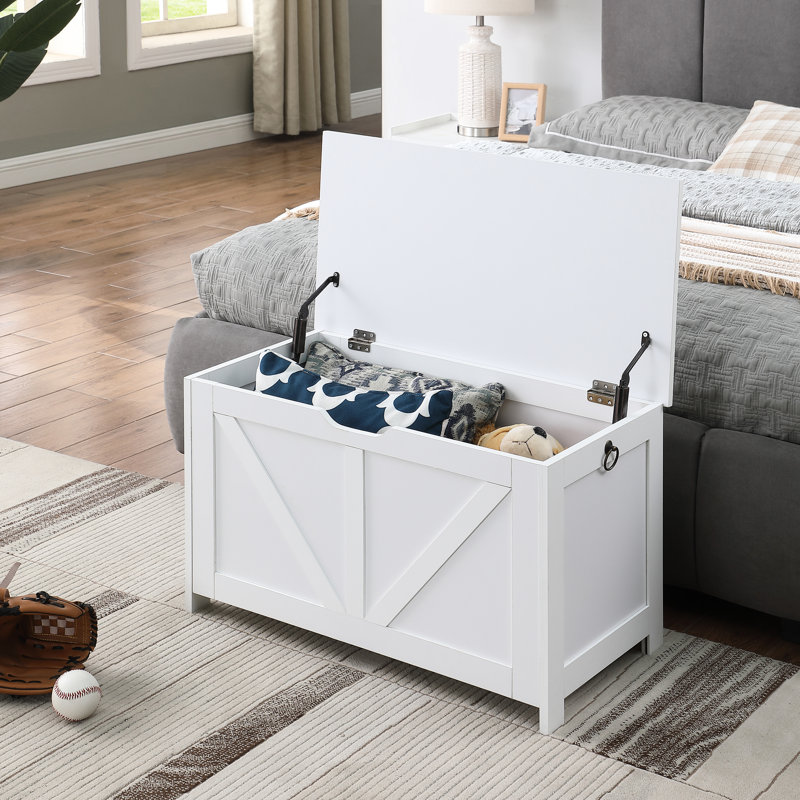 Storage Bench With White Finish, Classic Style, Large Compartment, Heavy - Duty Support, For Living Room Entryway Bench, Color, Particle Board, Quick Assembly, Spacious