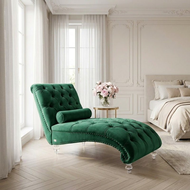 Chaise longue rembourrée en velours Jakolbi Elegant, Velours émeraude