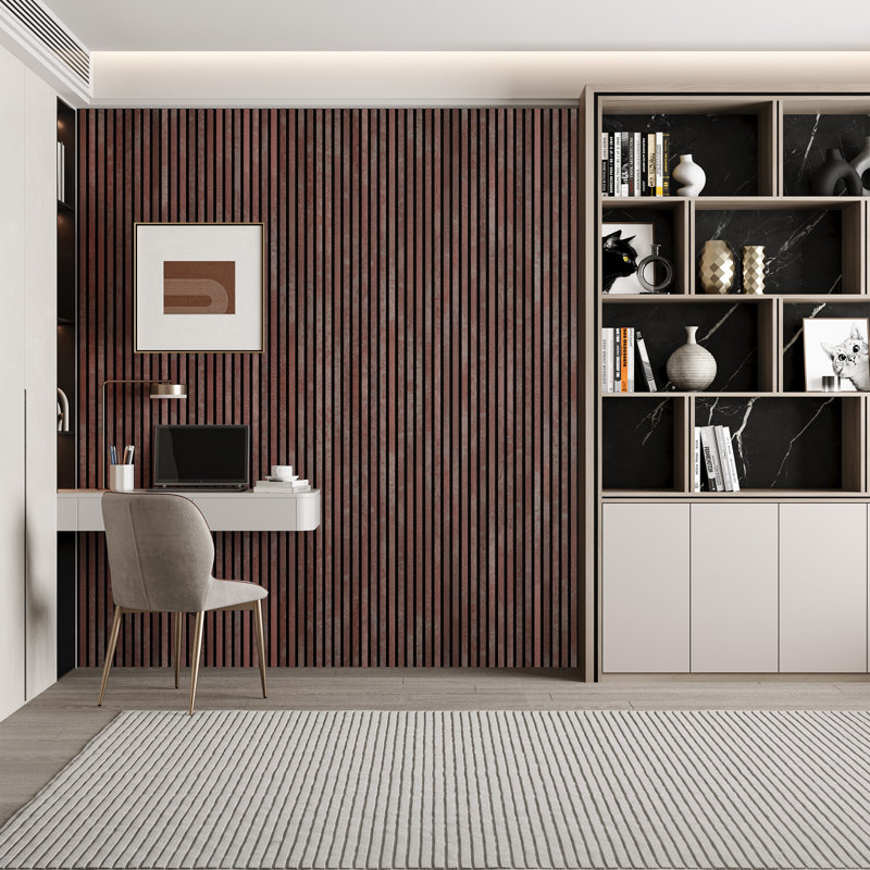 4 PCS 106"L x 12.6"W Acoustic Slat Wall Panels, Eco-Wood Look for Home/Office Wall & Ceiling (37.12 sq. ft.), Red
