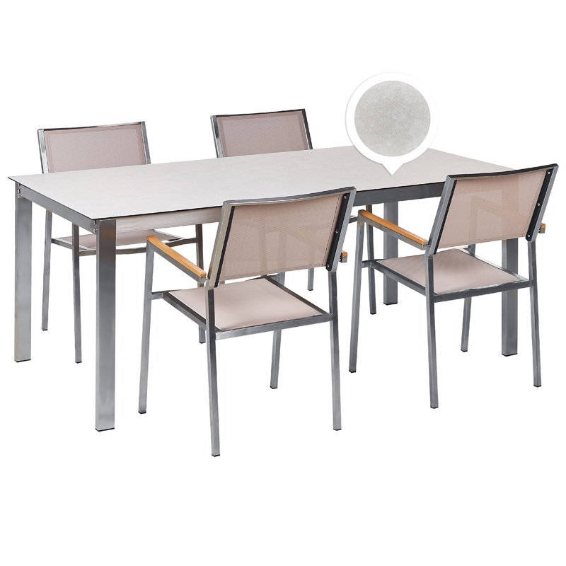 Chryssa 4 - Person Patio Dining Set with Rectangular Table, White/Beige