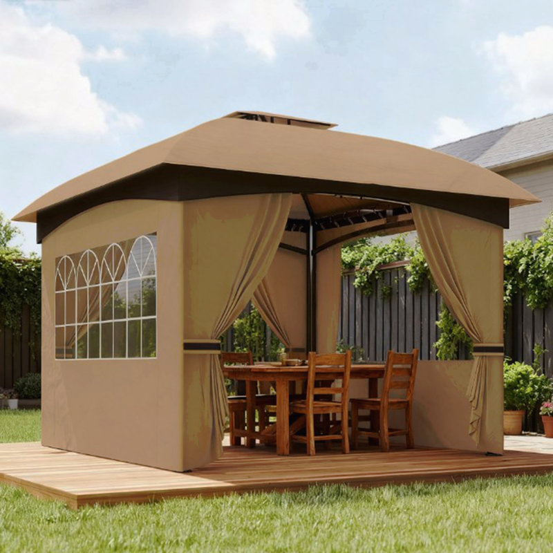 Pavillon de jardin, double toit pour l'extérieur avec rideaux et fenêtres d'églises, Beige