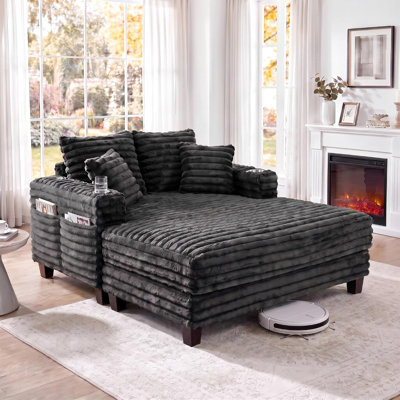64" Oversized Upholstered Chaise Lounge Chair With Solid Wood Frame, Deep Seating & Soft Fabric,  Living Room Indoor Accent Chair For Lounging & Reading (Corduroy, Grey)