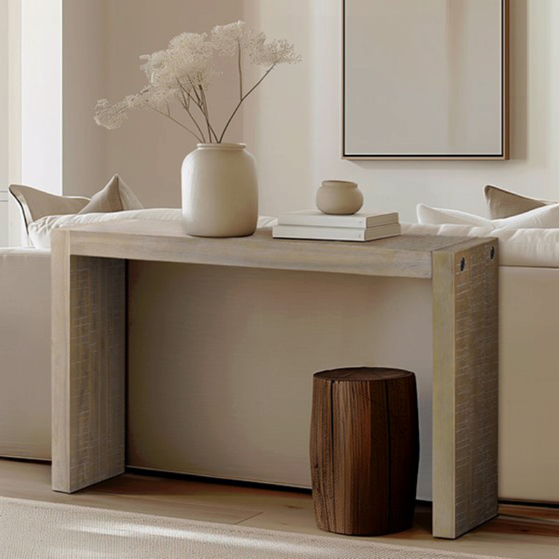 Console moderne en bois massif Jearline avec texture brossée | Mince profondeur, utilisation multifonctionnelle, Naturel