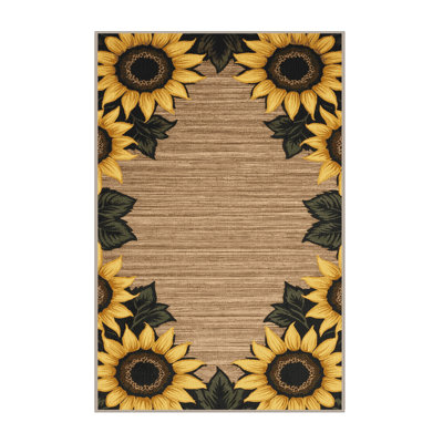 Washable Corner Sunflowers Farm Area Rug