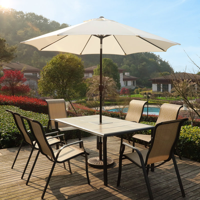 Parasol de marché 108 po avec fonction de levage à manivelle et inclinaison Selest, Crème, crème