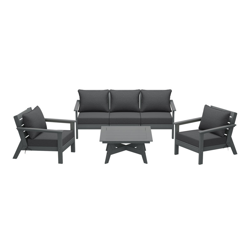 Ensemble de conversation à assise profonde 6 pièces, Gris, Gris
