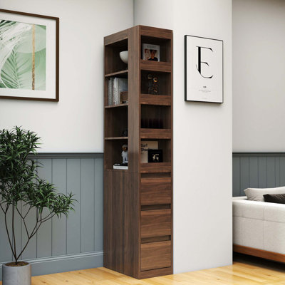 Armoire de rangement haute de 70,87 po de hauteur avec tablette à 4 niveaux, 3 tiroirs latéraux et 4 petites tablettes pour le salon, le bureau personnel