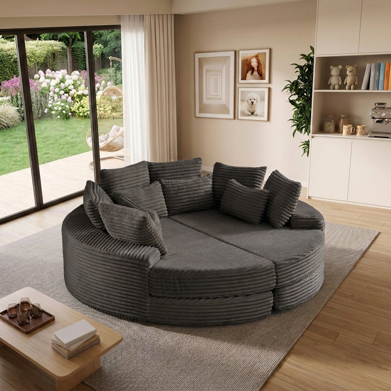 Fauteuil inclinable convertible rond 78,5 po avec coussin pour le cou et canapé-lit 2 en 1, Black