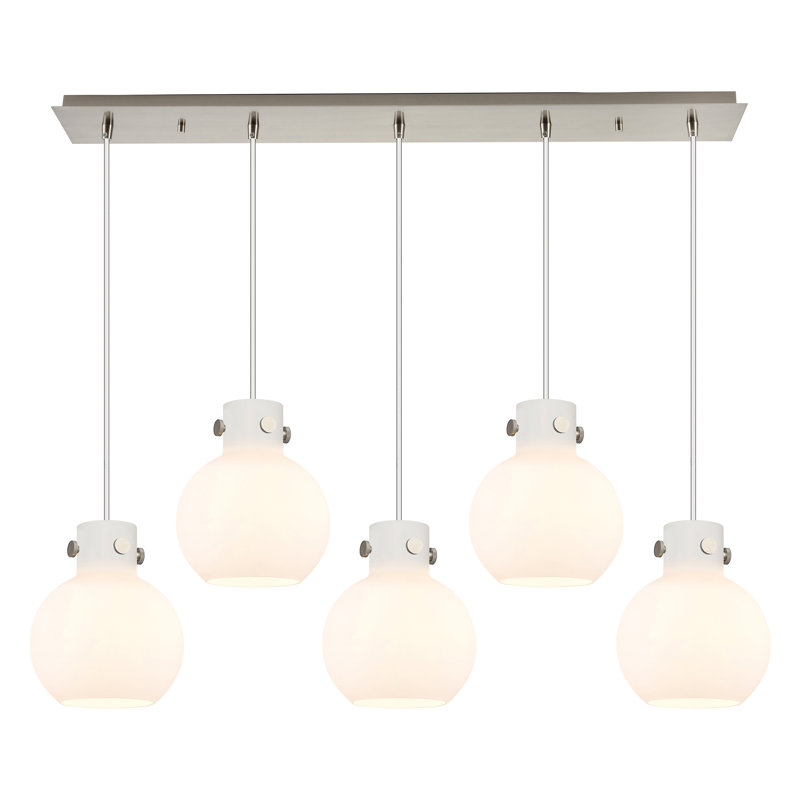 Luminaire suspendu sphère 5 lumières Amrith, Blanc, Nickel satiné brossé