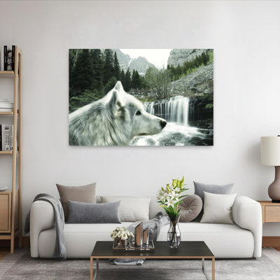 Wolf Waterfall Visit Abstract Contemporary Wolf Landscape Forest Wall Art Print