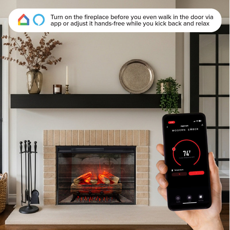 Electric Smart Fireplace with Heat, 23.4" H x 29.5" W x 8.2" D