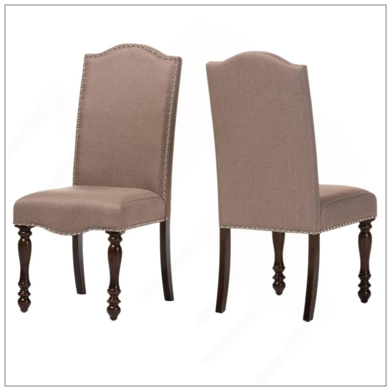 Ensemble de 2 chaises d'appoint en cerisier beige transitionnel avec tissu rembourré et pieds tournés pour des salles à manger élégantes