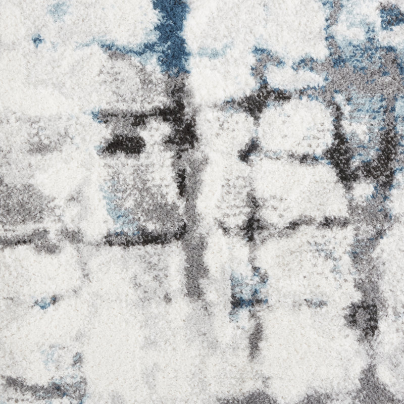 Tapis géométrique bleu / gris / blanc, Rectangle 7 pi 10 po x 10 pi 2 po