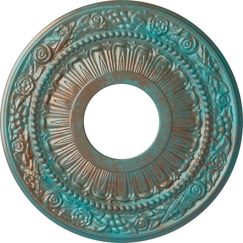 Médaillon de plafond H 12,125 po x l 12,125 po x P 0,875 po Nadia, Cuivre patiné de vert